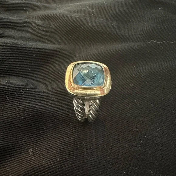 David Yurman Sterling Silver & Gold w/Blue Topaz Albion Cocktail Ring, Size 6.5
